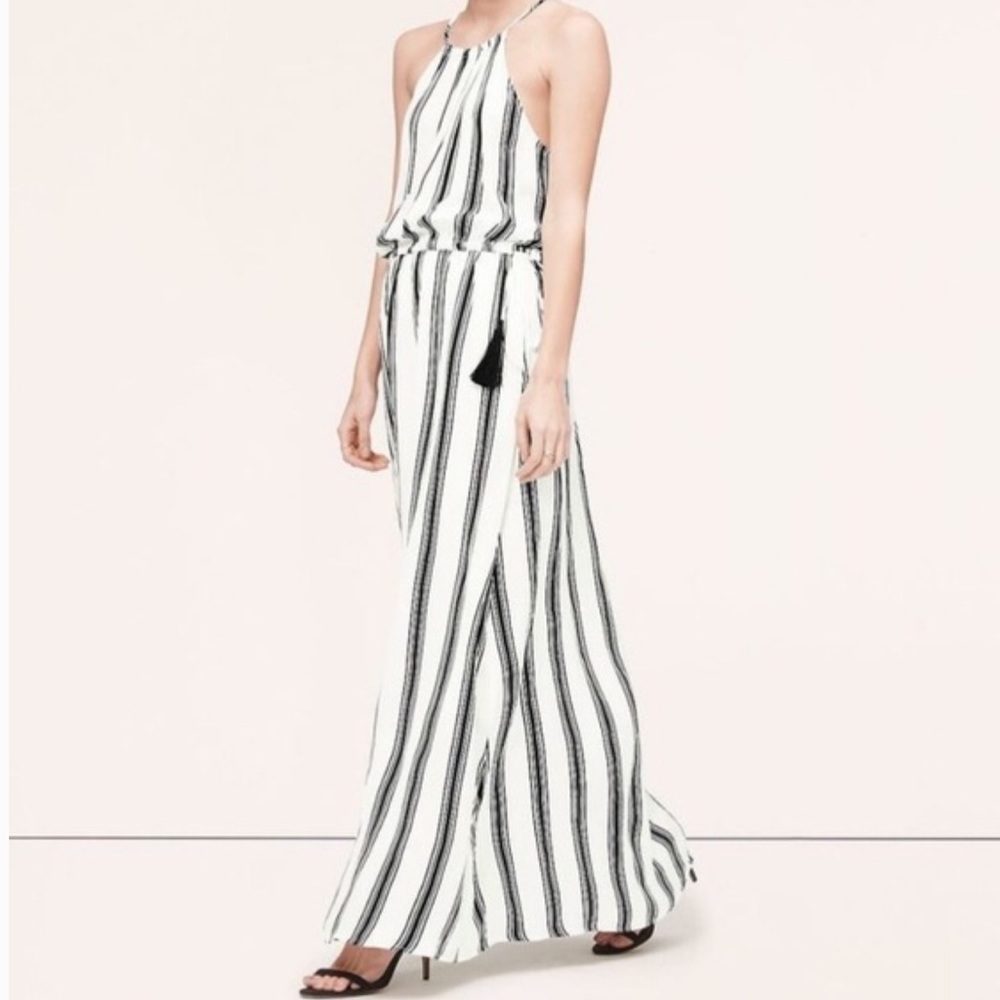 LOFT Halter Striped Tassel Maxi Dress S